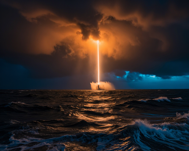 Dramatic missile launch over the sea